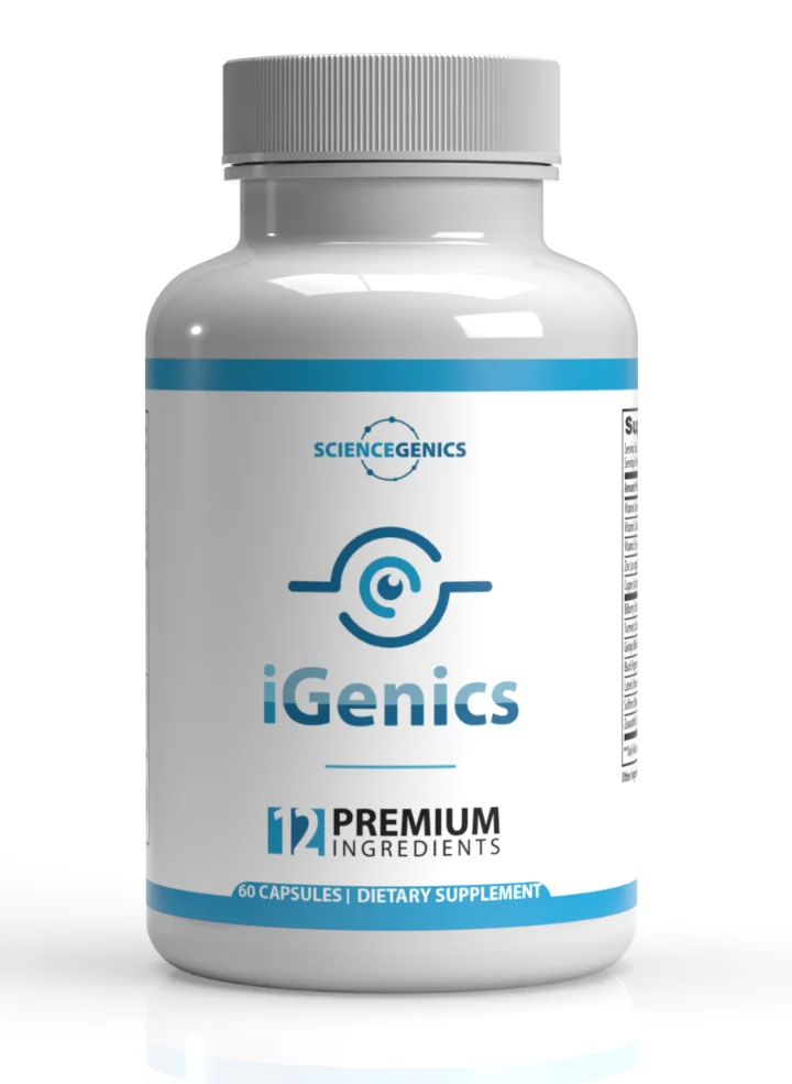 iGenics dietary supplement bottle, front label